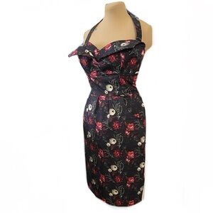 Skeleton and Rose Halter Wiggle Dress